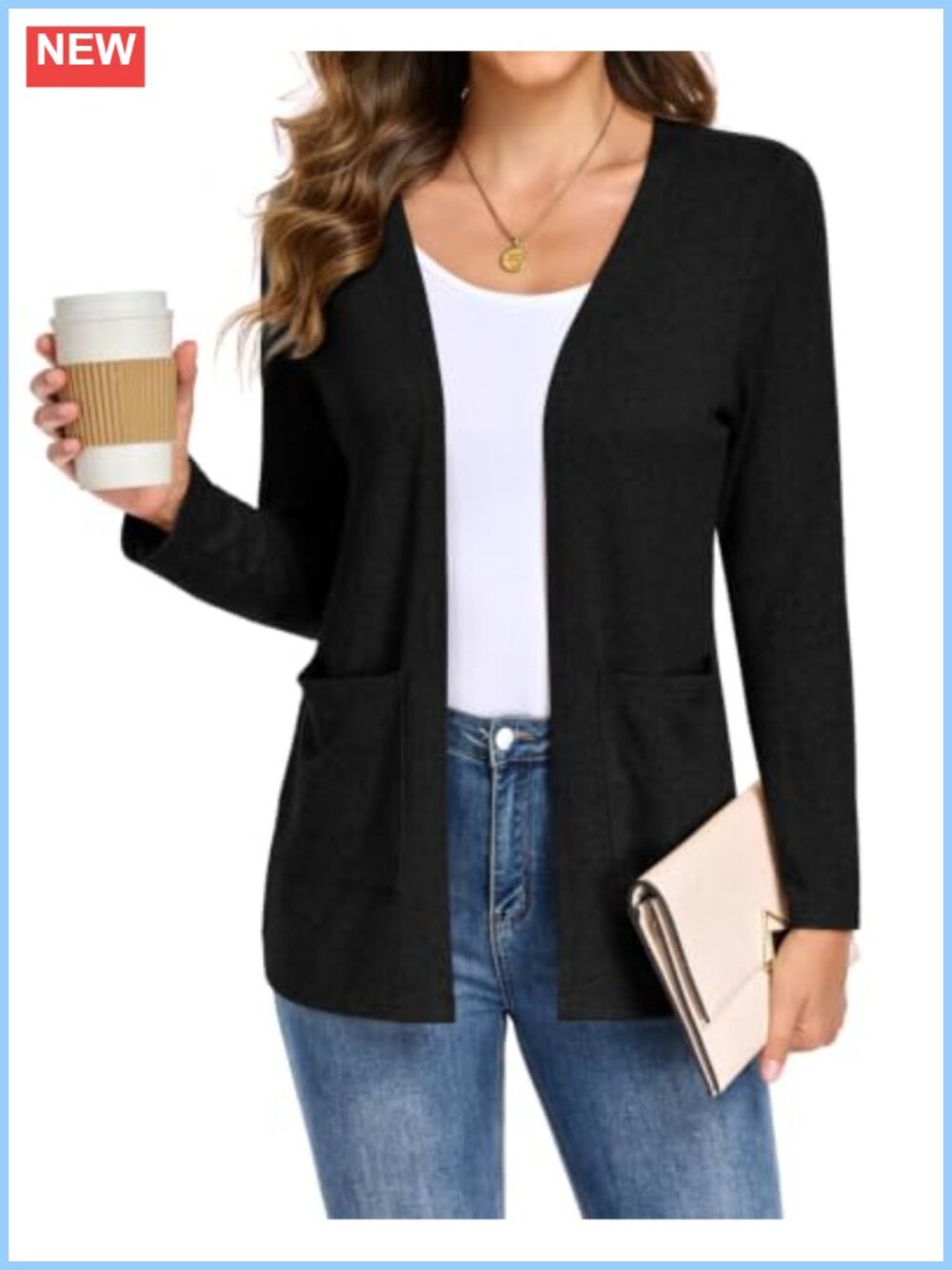 Womens Lightweight Knit Open Front Cardigan Sweater Pockets